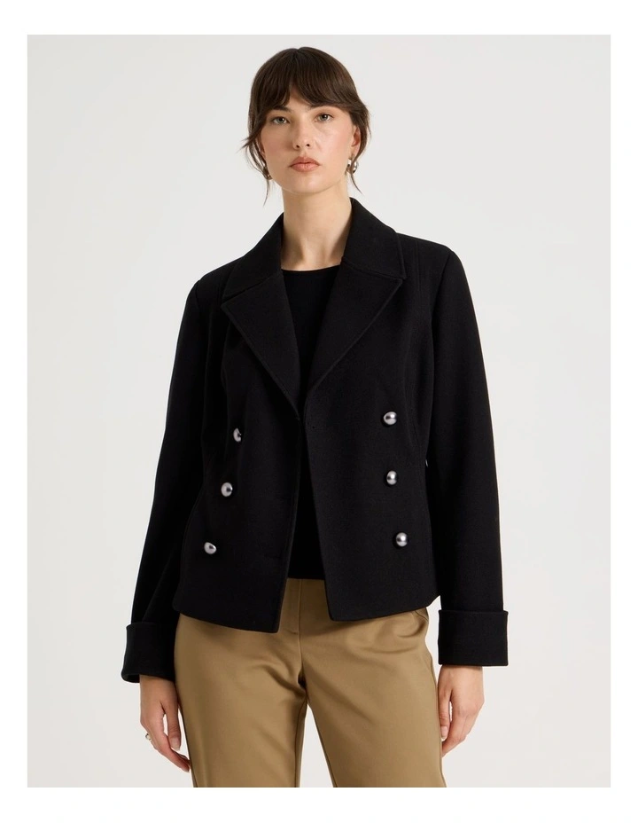 Double Breasted Peacoat in Black image 3