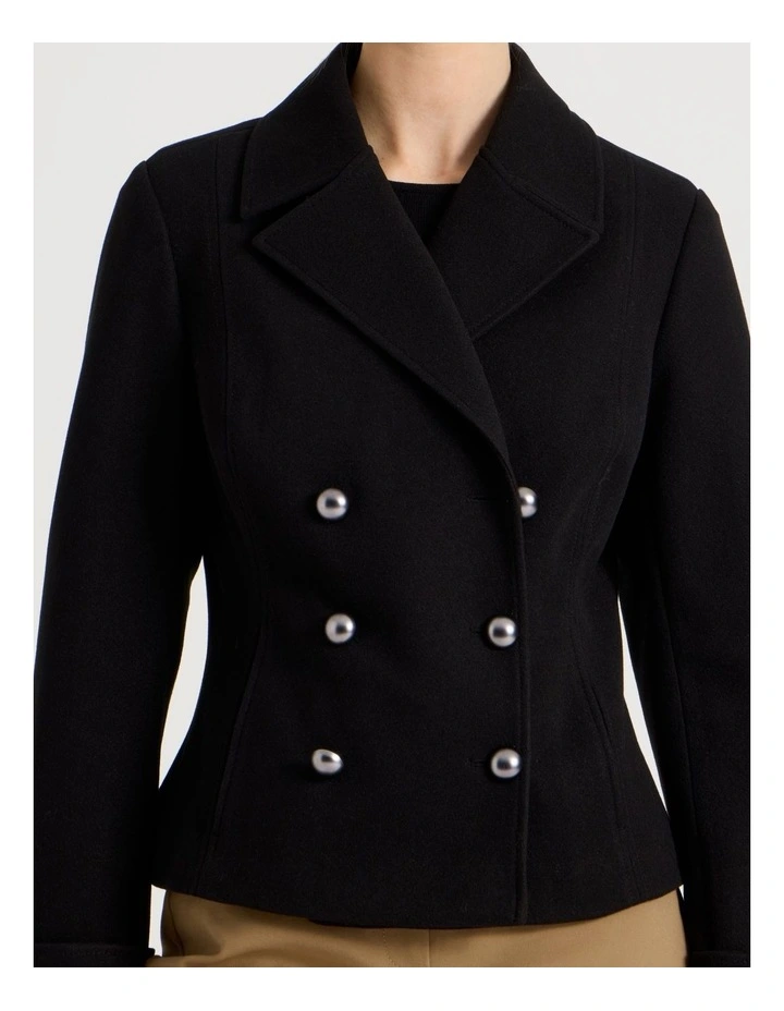 Double Breasted Peacoat in Black image 4
