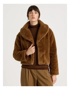 Faux Fur Jacket in Chestnut