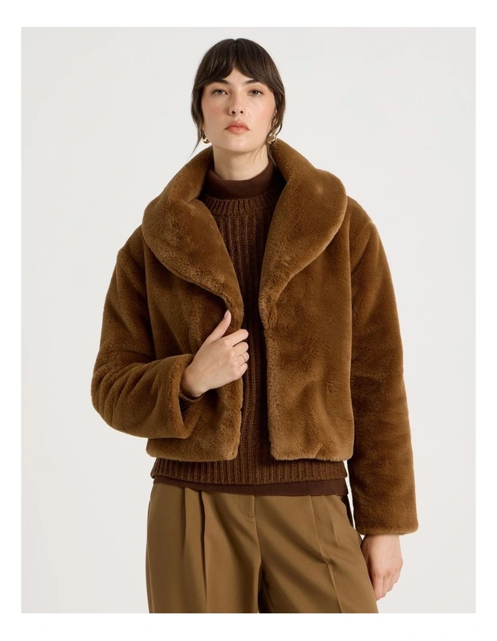 Faux Fur Jacket in Chestnut image 1