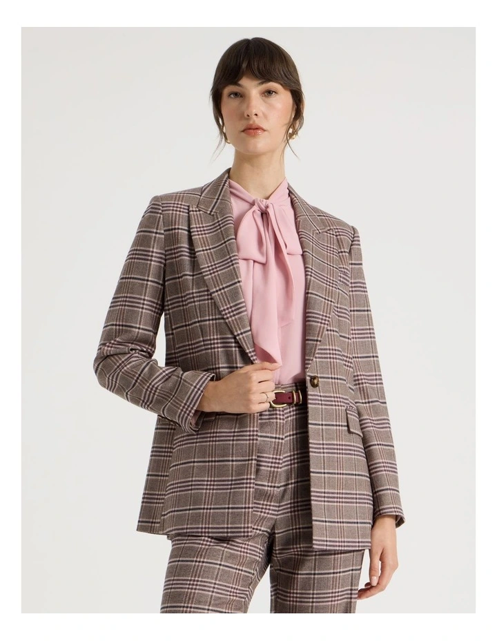 Double Breasted Blazer in Pink Check image 1