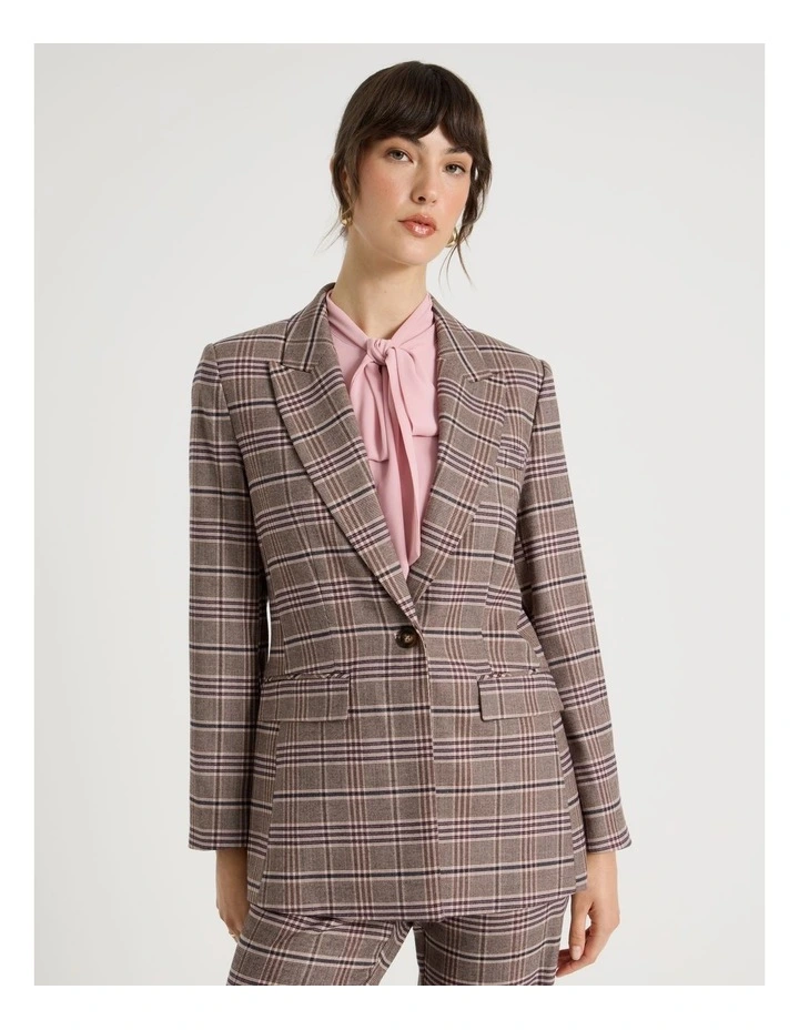Double Breasted Blazer in Pink Check image 3