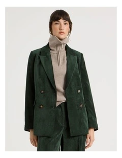 Cord Double Breasted Blazer in Dark Green