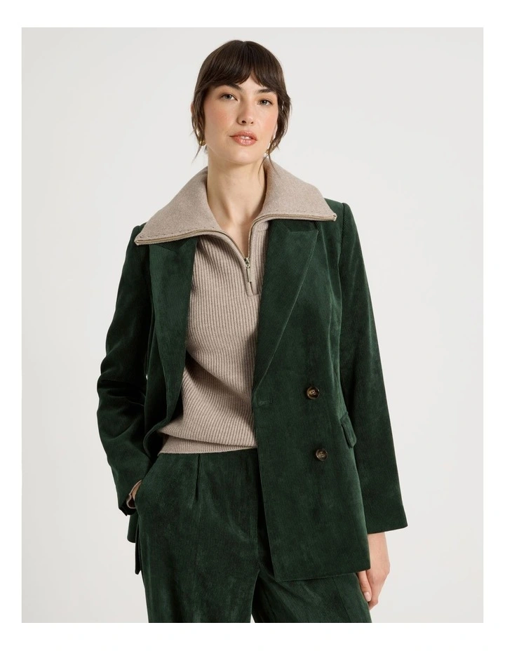 Cord Double Breasted Blazer in Dark Green image 4