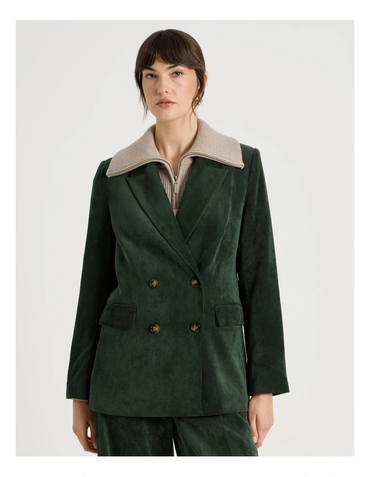Cord Double Breasted Blazer in Dark Green image 5