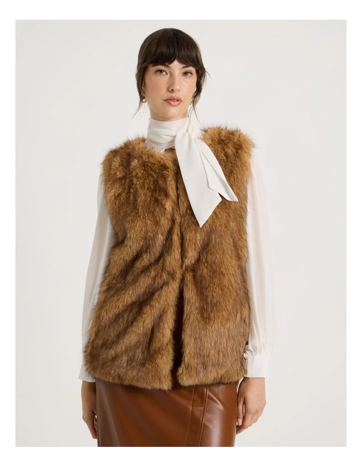 Fur Vest in Camel image 5
