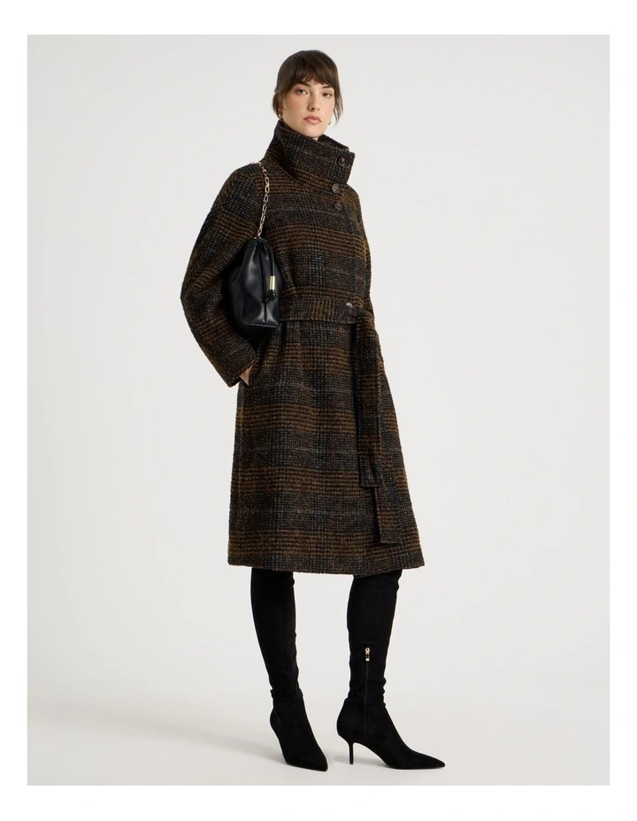 Funnel Neck Coat in Charcoal and Gingerbread image 1
