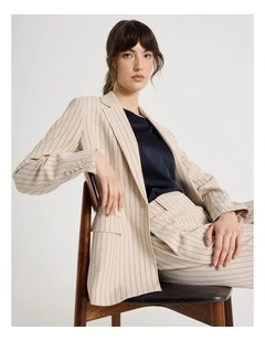 Single Breasted Pinstripe Drape Blazer in Stone