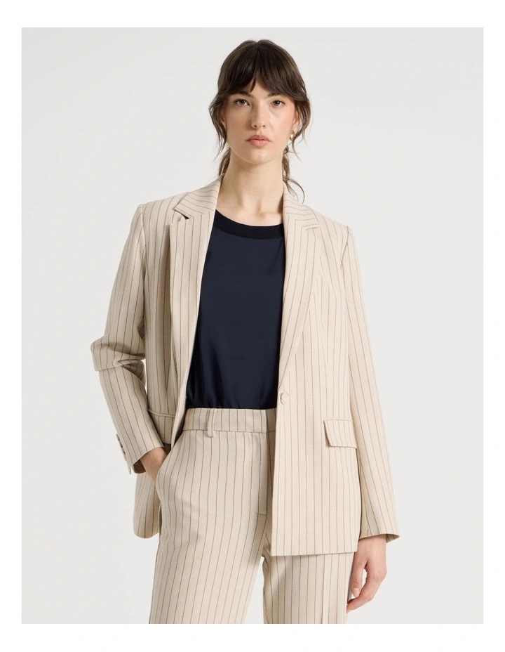 Single Breasted Pinstripe Drape Blazer in Stone image 3