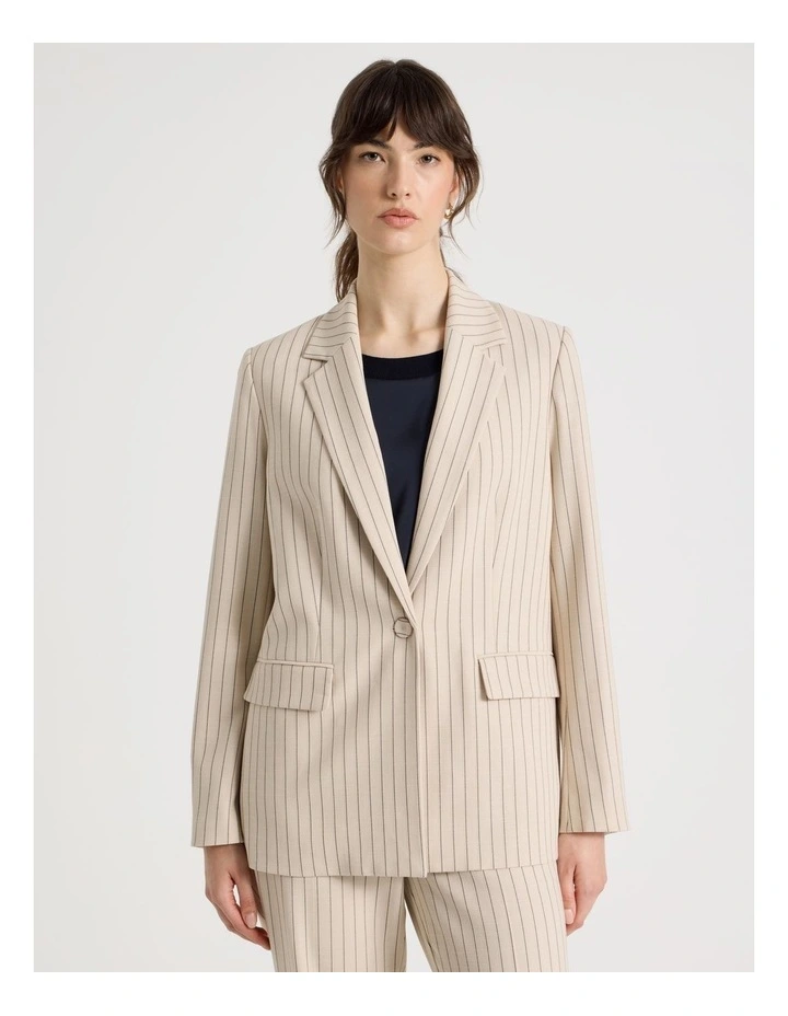 Single Breasted Pinstripe Drape Blazer in Stone image 5