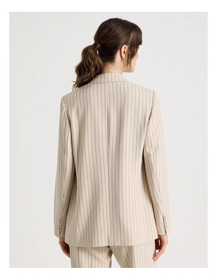 Single Breasted Pinstripe Drape Blazer in Stone image 6
