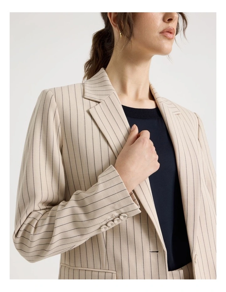 Single Breasted Pinstripe Drape Blazer in Stone image 7
