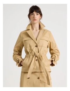 Cropped Gathered Jacket in Stone
