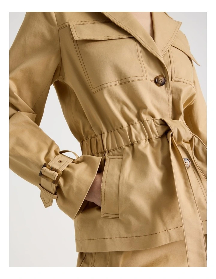 Cropped Gathered Jacket in Stone image 2