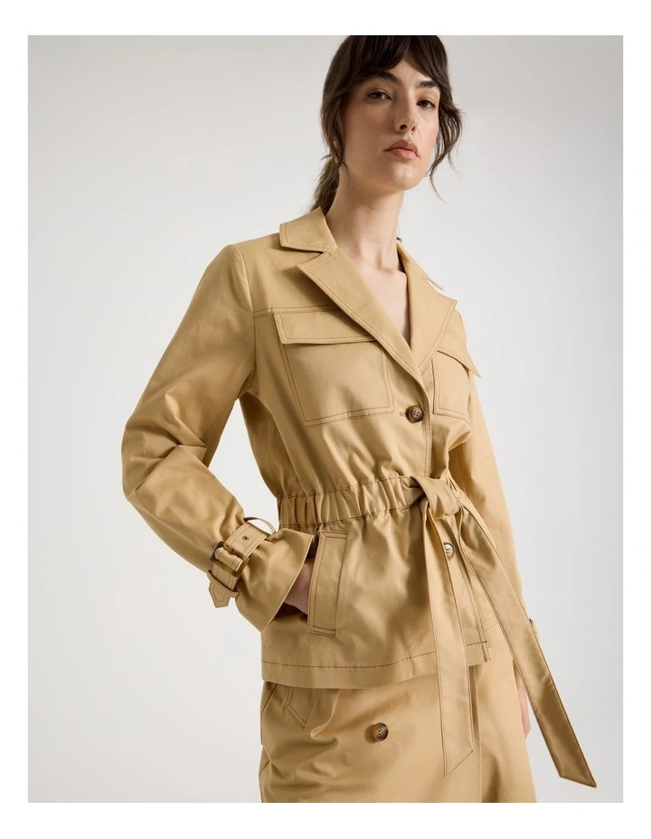 Cropped Gathered Jacket in Stone image 3