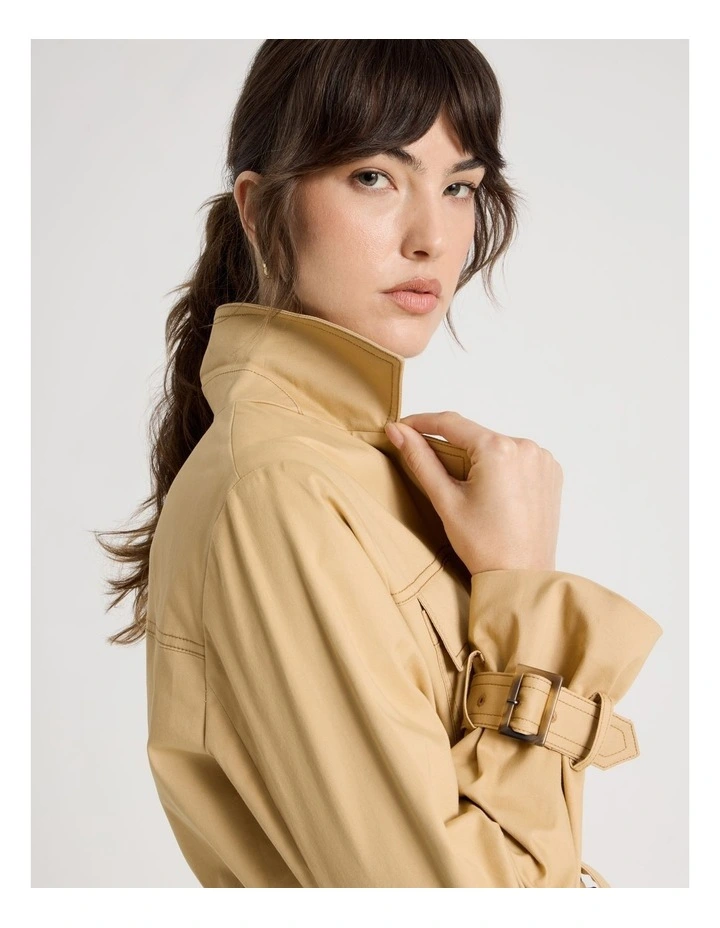Cropped Gathered Jacket in Stone image 4