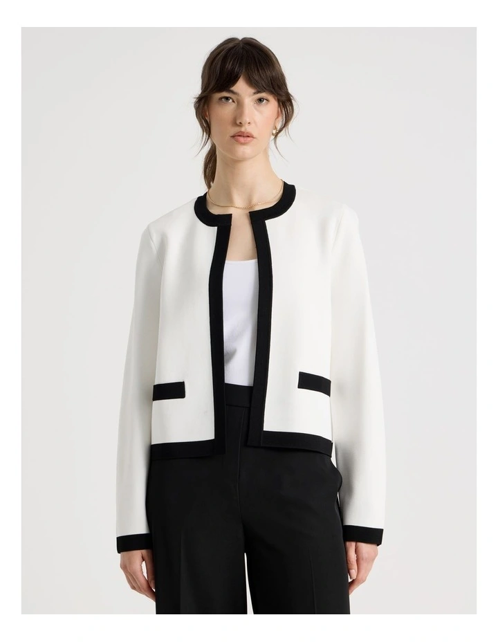 Milano Piped Cropped Jacket in Ecru image 1