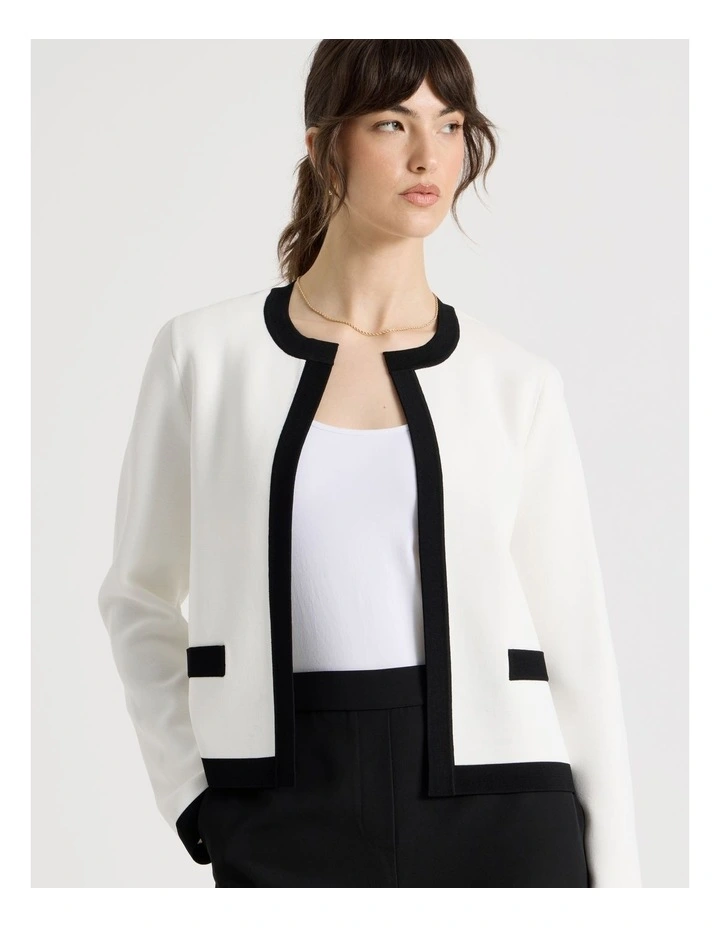 Milano Piped Cropped Jacket in Ecru image 4