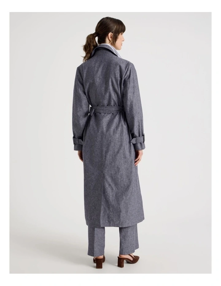 Cross Hatch Linen Blend Trench in Denim image 5