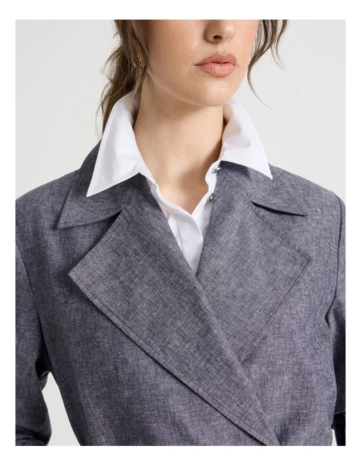 Cross Hatch Linen Blend Trench in Denim image 6