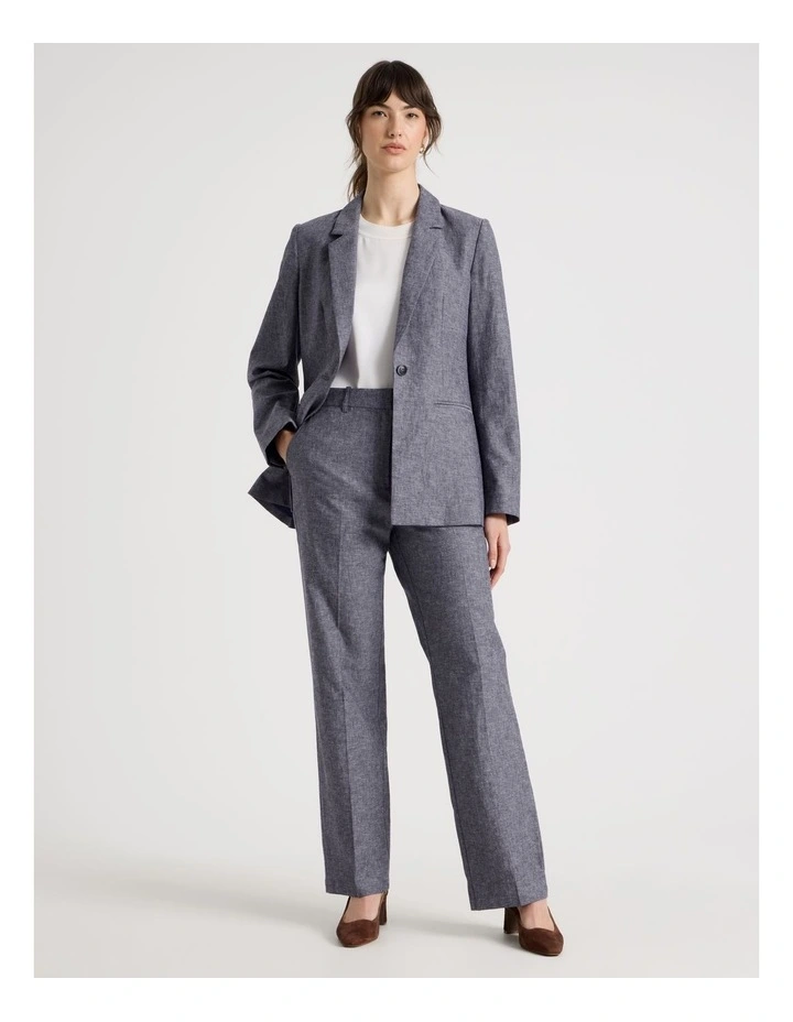 Cross Hatch Linen Blend Single Breasted Blazer in Denim image 2