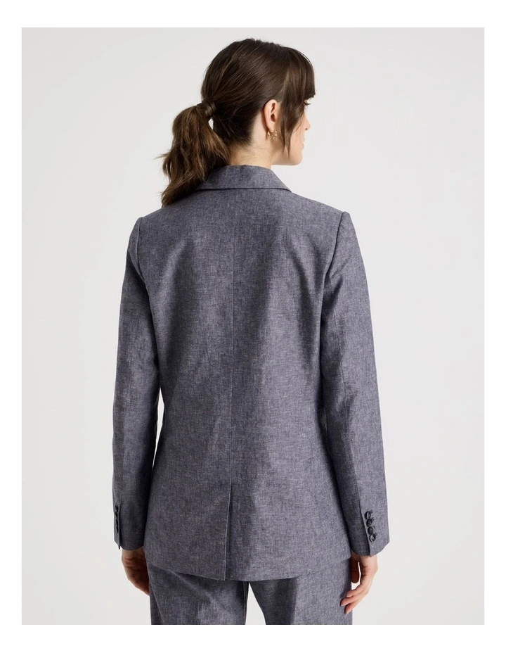 Cross Hatch Linen Blend Single Breasted Blazer in Denim image 6