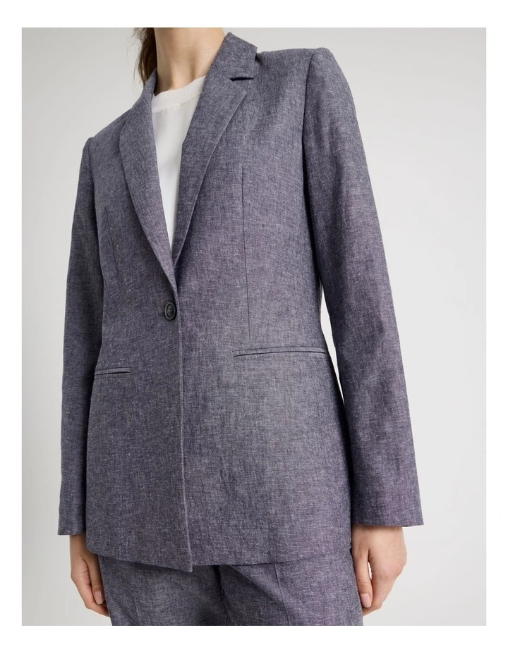 Cross Hatch Linen Blend Single Breasted Blazer in Denim image 7