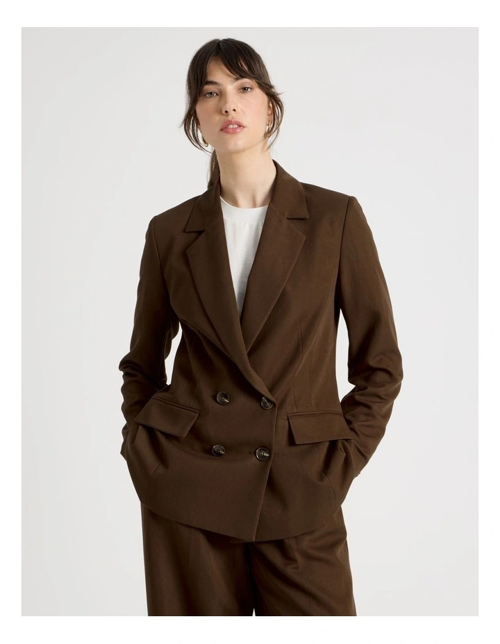 Double Breasted Blazer in Chocolate image 1