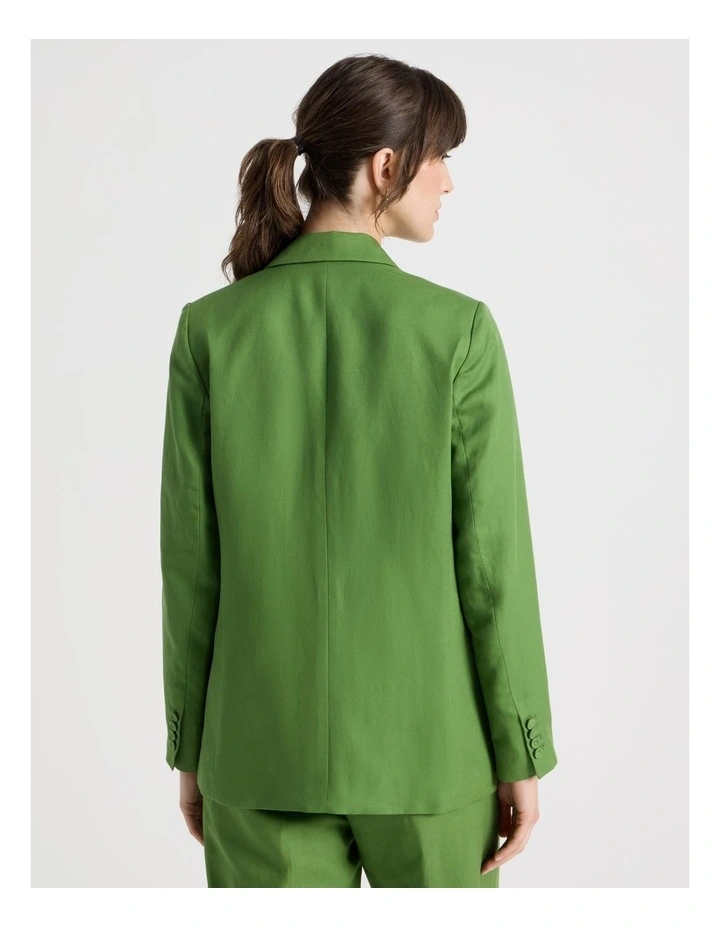 Single Breasted Linen Blend Blazer in Green image 6