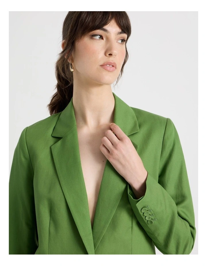 Single Breasted Linen Blend Blazer in Green image 7