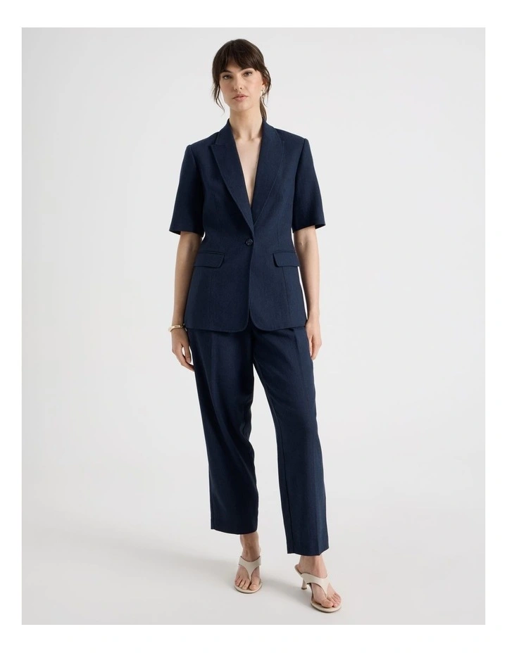 Short Sleeve Herringbone Blazer in Navy image 5