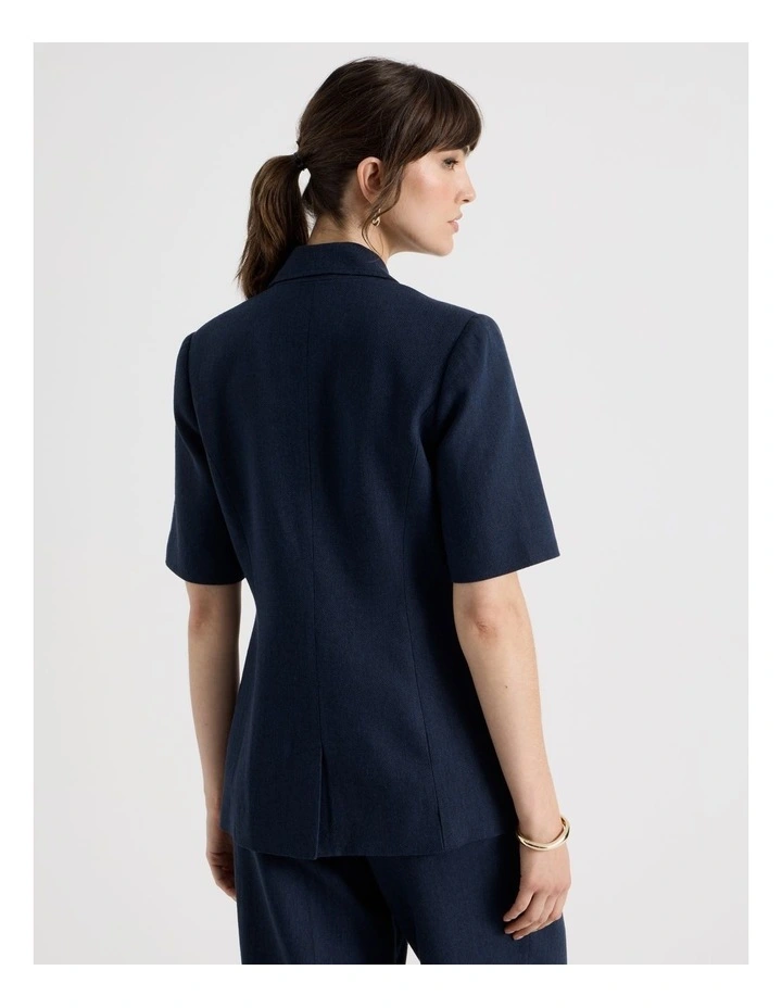 Short Sleeve Herringbone Blazer in Navy image 6