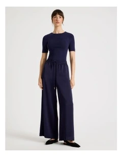 Satin Wide Leg Pants in Navy
