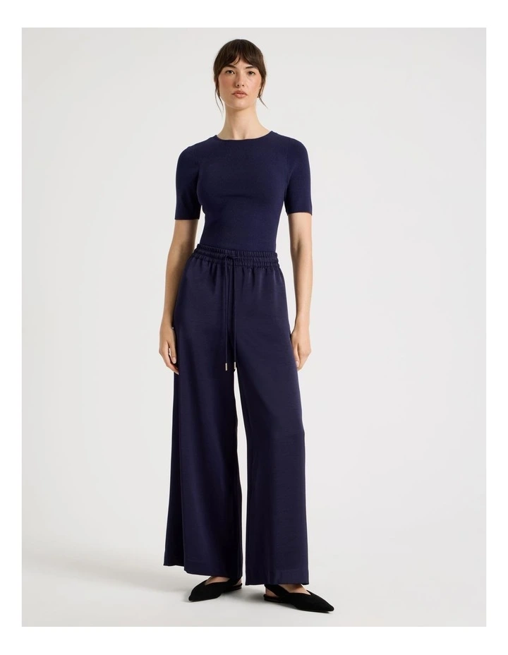 Satin Wide Leg Pants in Navy image 1