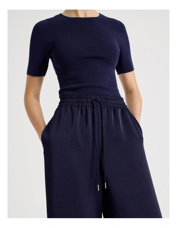 Satin Wide Leg Pants in Navy image 3