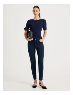 Sateen Twill Five Pocket Pants in Navy