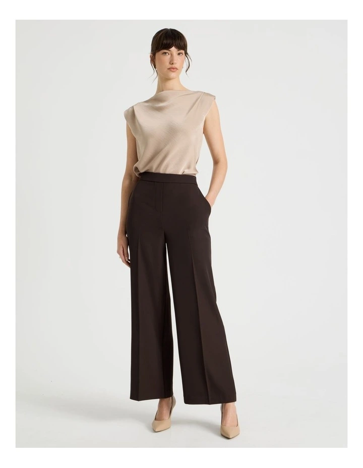 Drape Twill Wide Leg Pants in Brown image 7