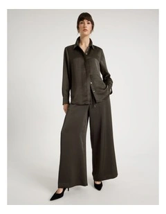 Polyester Satin Wide Leg Pants in Charcoal
