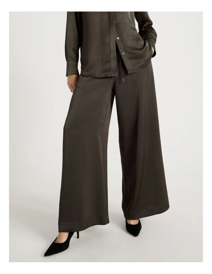 Polyester Satin Wide Leg Pants in Charcoal image 2