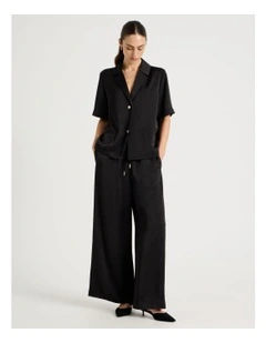 Satin Wide Leg Pants in Black