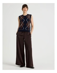 Satin Wide Leg Pant in Brown