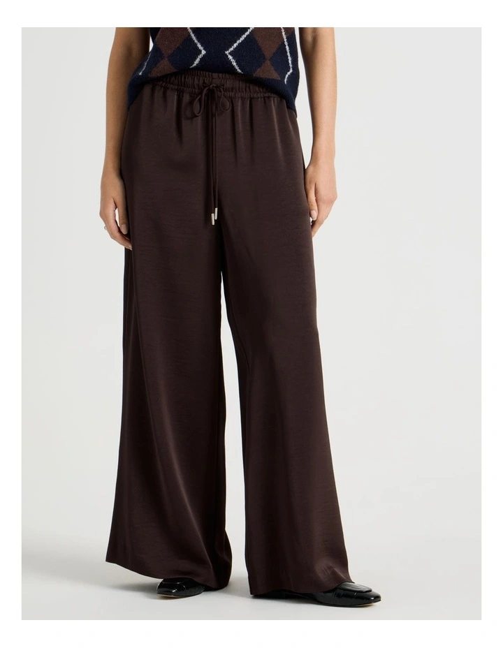 Satin Wide Leg Pant in Brown image 2