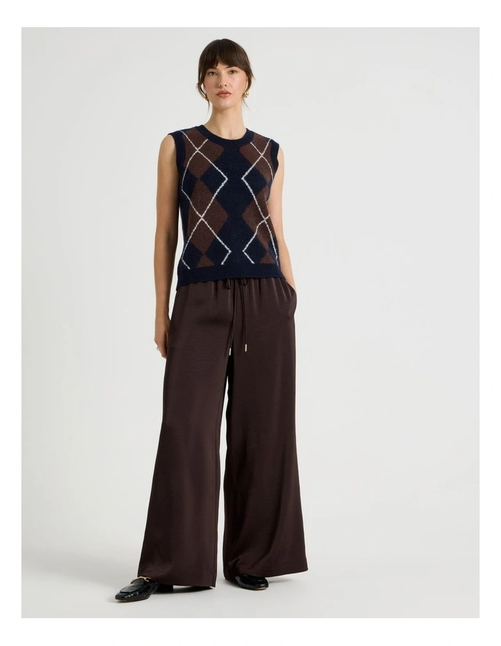 Satin Wide Leg Pant in Brown image 3