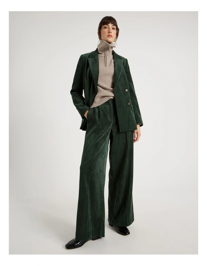Cord Wide Leg Pant in Dark Green image 1