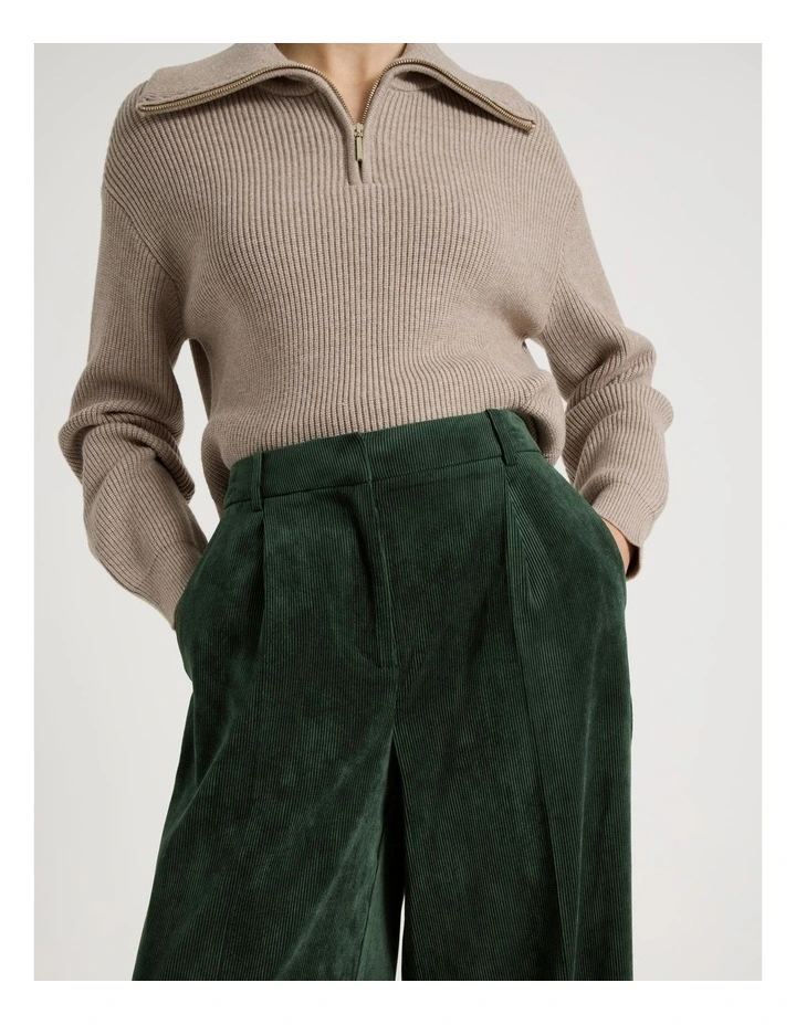 Cord Wide Leg Pant in Dark Green image 4