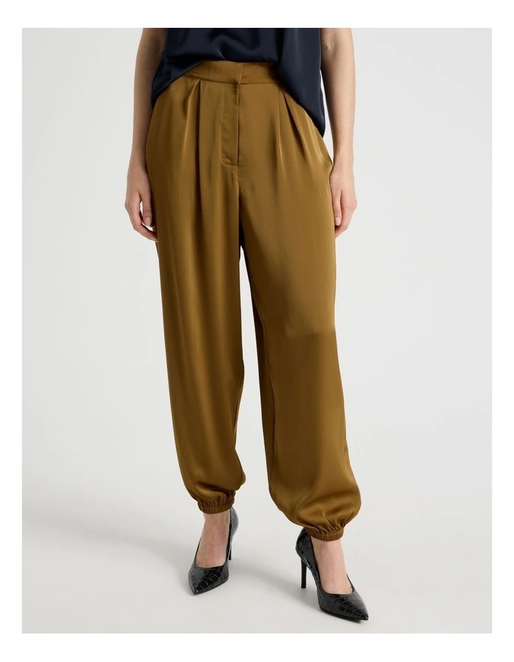 Satin Harem Pant in Khaki image 2
