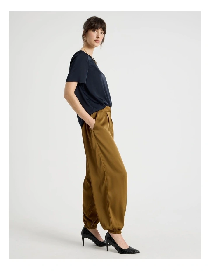 Satin Harem Pant in Khaki image 3