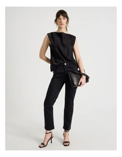 Sateen Straight 5 Pocket Pant in Black