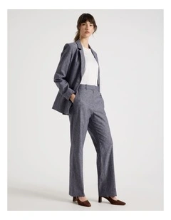 Cross Hatch Linen Blend Straight Leg Suit Pant in Denim