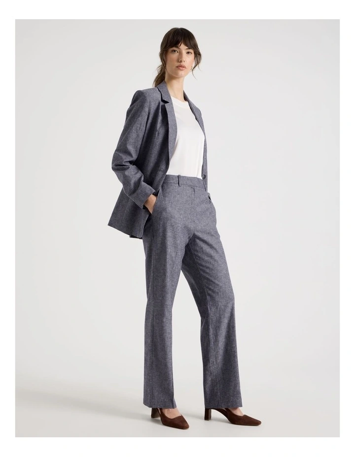 Cross Hatch Linen Blend Straight Leg Suit Pant in Denim image 1